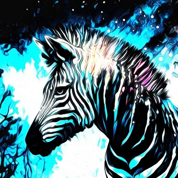 8x8 Framed Zebra Fantasy‎ Wall Art Watercolor Oil Painting Print - Picture 4 of 9